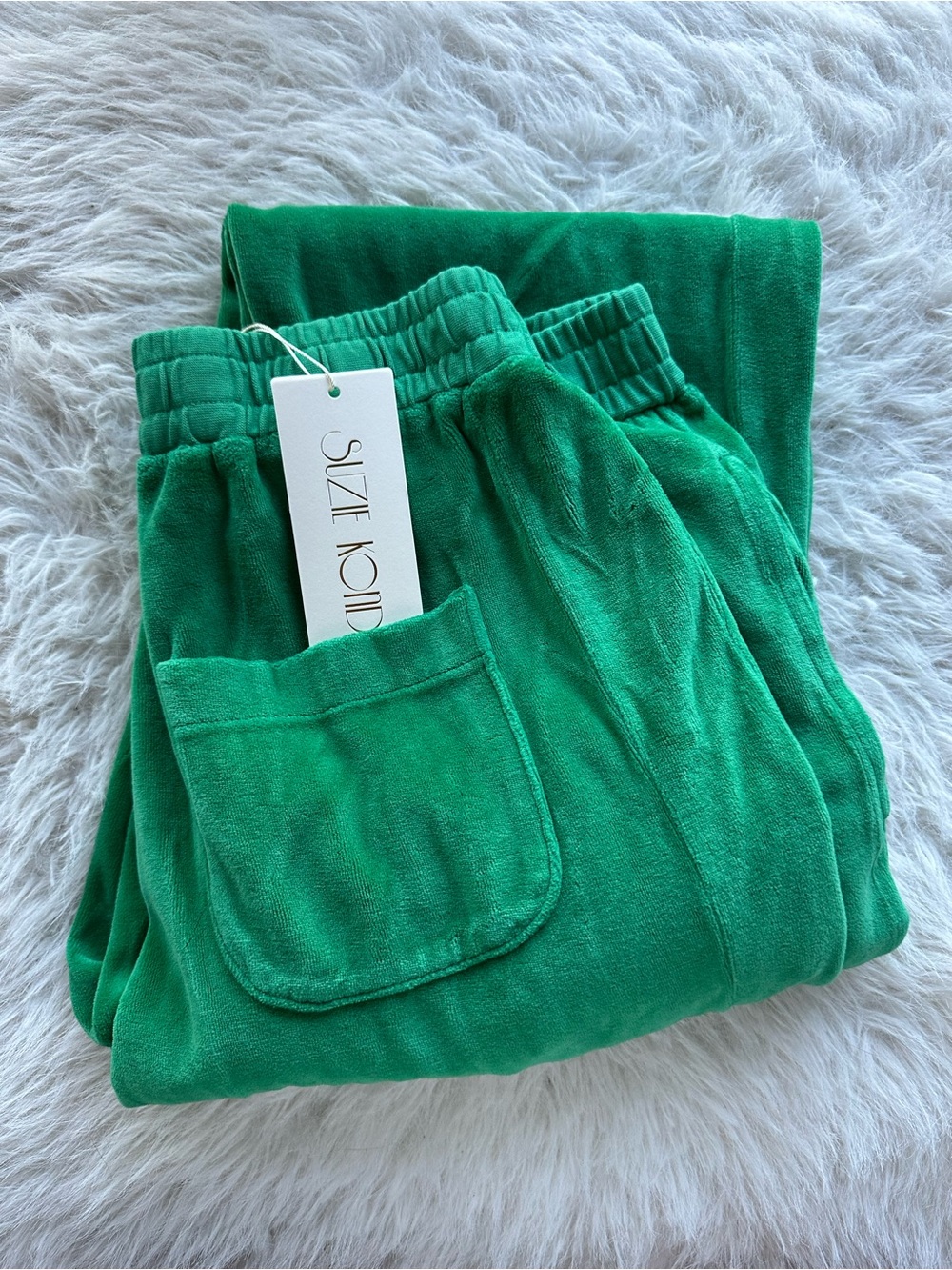 Suzi Kondi unisex track pants Bright Green Velour Joggers